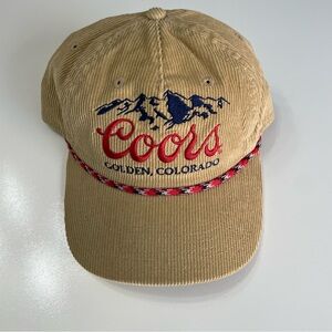 Coors Golden Colorado Tan Corduroy Snapback Cap with Red Patterned Braid